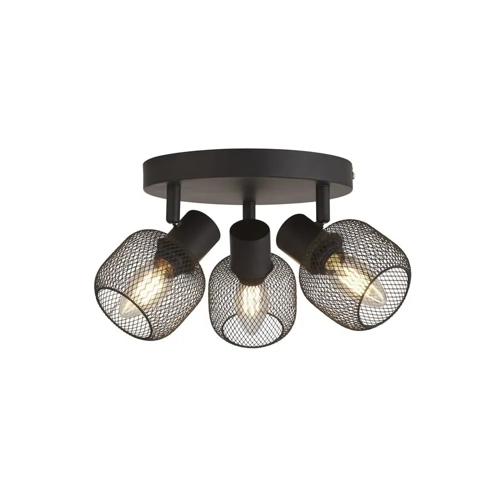 Meshy 3 Light Round Cage Spotlight - Black