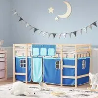 Messina Single Loft Bed with Curtains - Blue, Pinewood