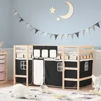 Messina Single Loft Bed with Curtains - Natural, Pinewood