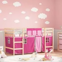 Messina Single Loft Bed with Curtains - Pink, Pinewood