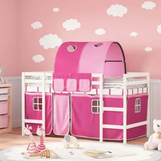 Messina Single Loft Bed with Tunnel - White, Pinewood