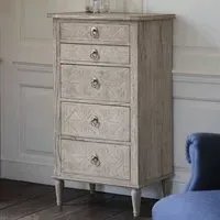 Mestiza Narrow Wooden Chest of 5 Drawers - Natural