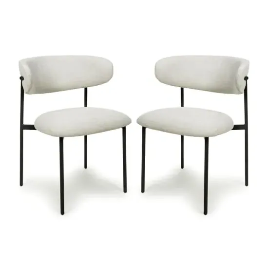 Mestre Dining Chairs with Black Legs in Pair - Natural Fabric