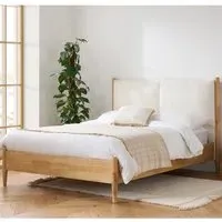 Metairie King Size Bed Frame with Linen Headboard - Oak