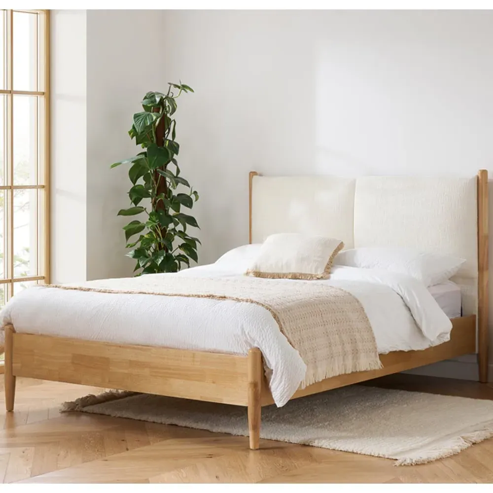 Metairie King Size Bed Frame with Linen Headboard - Oak image