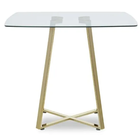 Metairie Square Dining Table - Clear Glass, Gold Metal