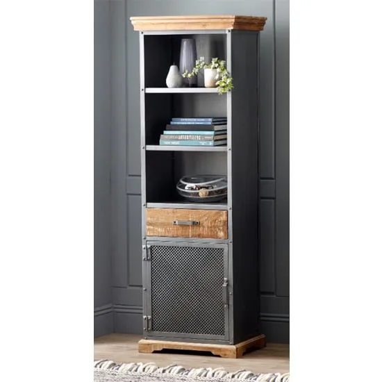 Metapoly Bookcase with 1 Door 1 Drawer - Acacia, Metal