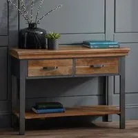 Metapoly Console Table with 2 Drawers - Acacia, Metal
