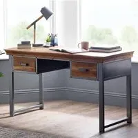 Metapoly Study Desk with 2 Drawers - Acacia, Metal