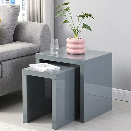 Metro Square Set of 2 Nesting Tables - Grey, High Gloss image