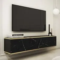 Mexico Floating TV Stand with 2 Doors - Black Marble