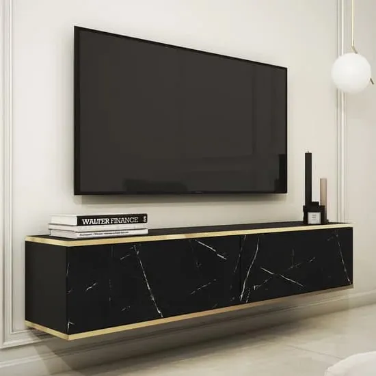 Mexico Floating TV Stand with 2 Doors - Black Marble