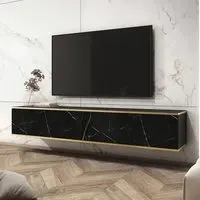 Mexico Floating TV Stand with 3 Doors - Black Marble
