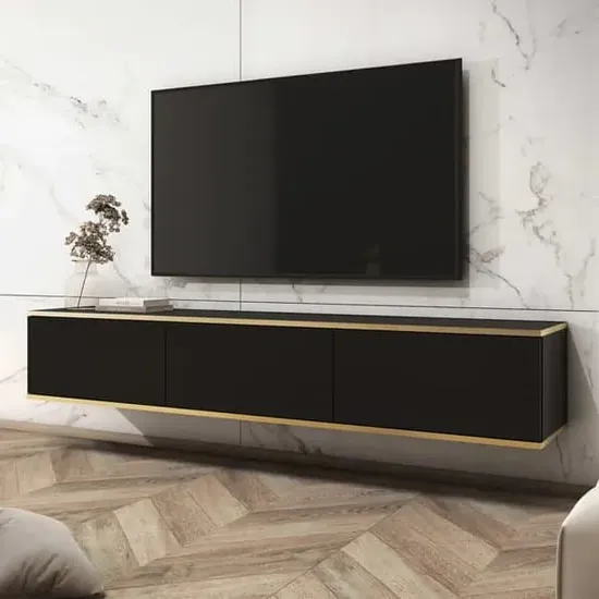 Mexico Floating TV Stand with 3 Doors - Black