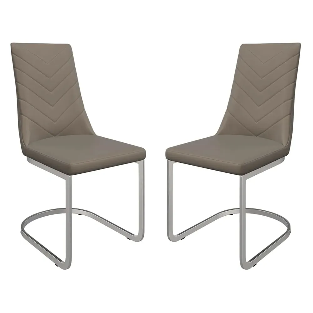Miami Dining Chairs with Chevron Stitching - Taupe, Faux Leather image
