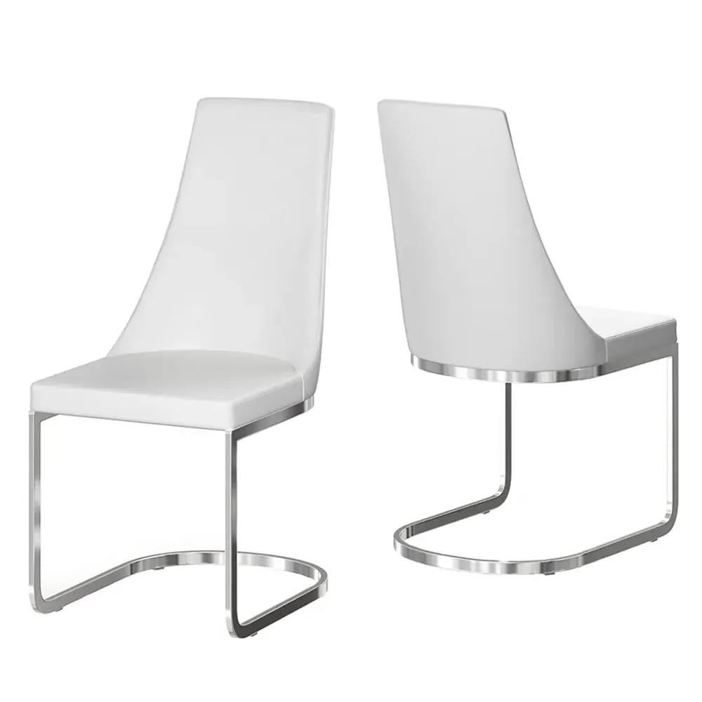 Miami Dining Chairs with Chevron Stitching - White, Faux Leather image
