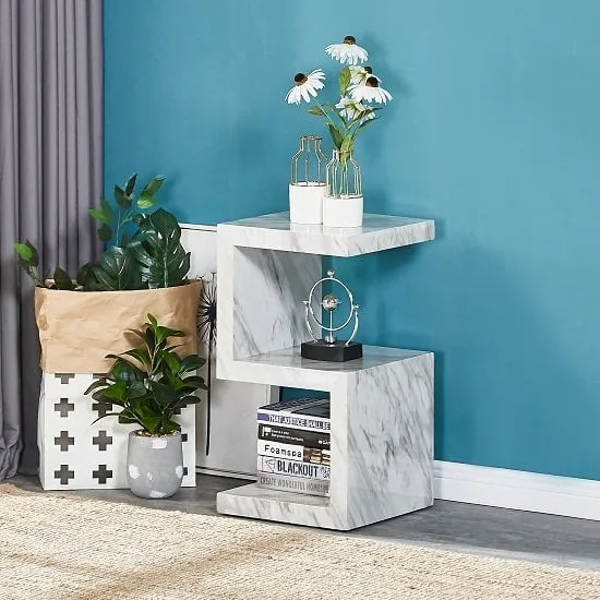 Miami S-Shape Side Table - Magnesia Marble Effect