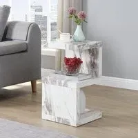 Miami S-Shape Side Table - White, Filo Marble Effect