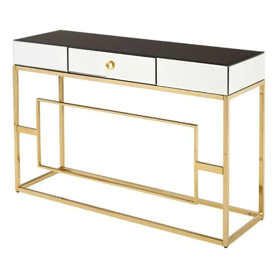 Miasma Mirrored Console Table with Drawer - Black, Gold image