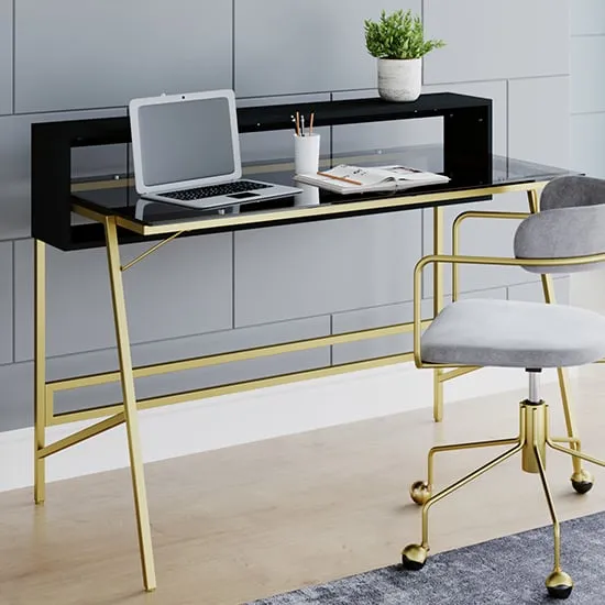 Mickley Laptop Desk - Smoked Glass, Gold Frame