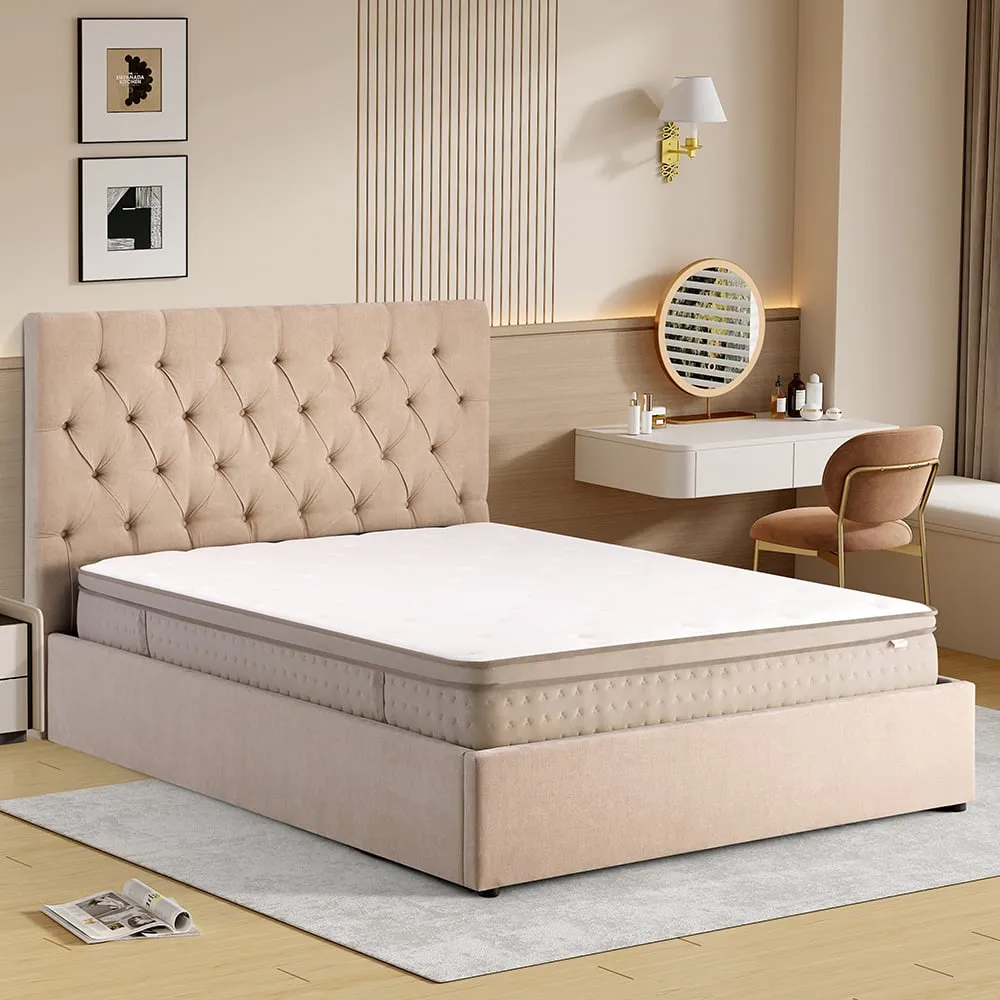 Middleton King Size Ottoman Bed with Storage - Stone, Fabric