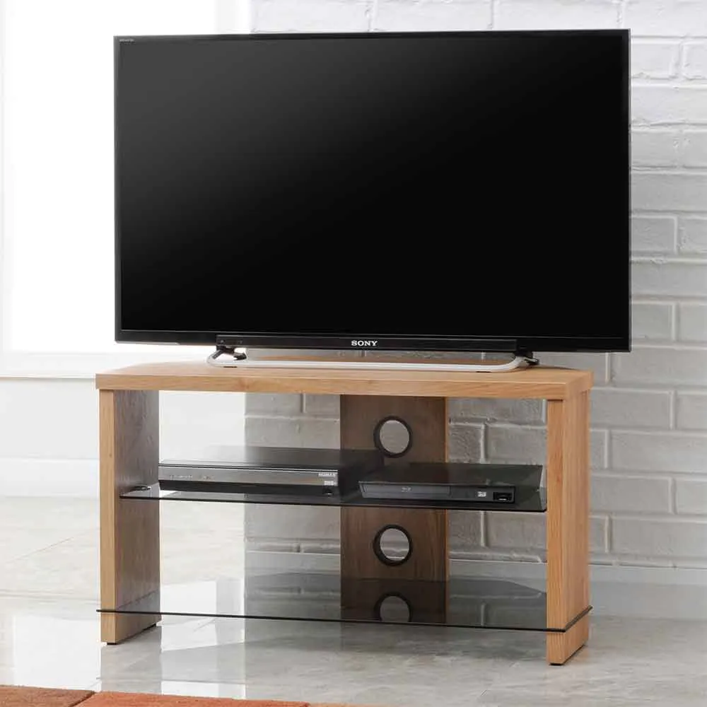 Midvale Corner TV Stand with 2 Glass Shelves - Oak product