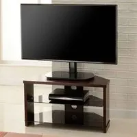 Midvale Corner TV Stand with 2 Glass Shelves - Walnut alternate view