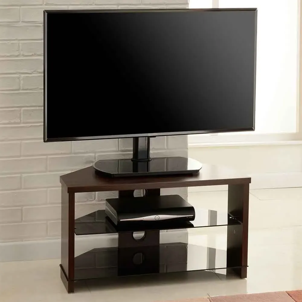 Midvale Corner TV Stand with 2 Glass Shelves - Walnut product