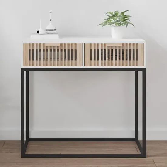 Mila Console Table with 2 Drawers - White, Engineered Wood product