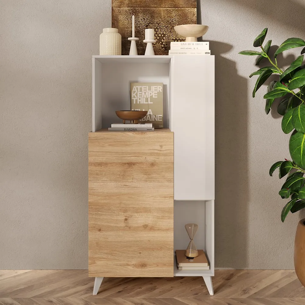 Milan 2 Door Highboard - White, Oak