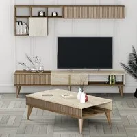 Milan Entertainment Unit & Coffee Table Set - Walnut, Travertine Marble Effect alternate view