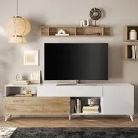 Milan Large High Gloss TV Stand - White, Cadiz Oak