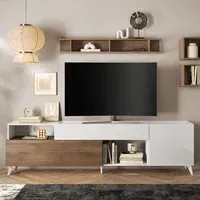 Milan Large High Gloss TV Stand - White, Mercure Oak