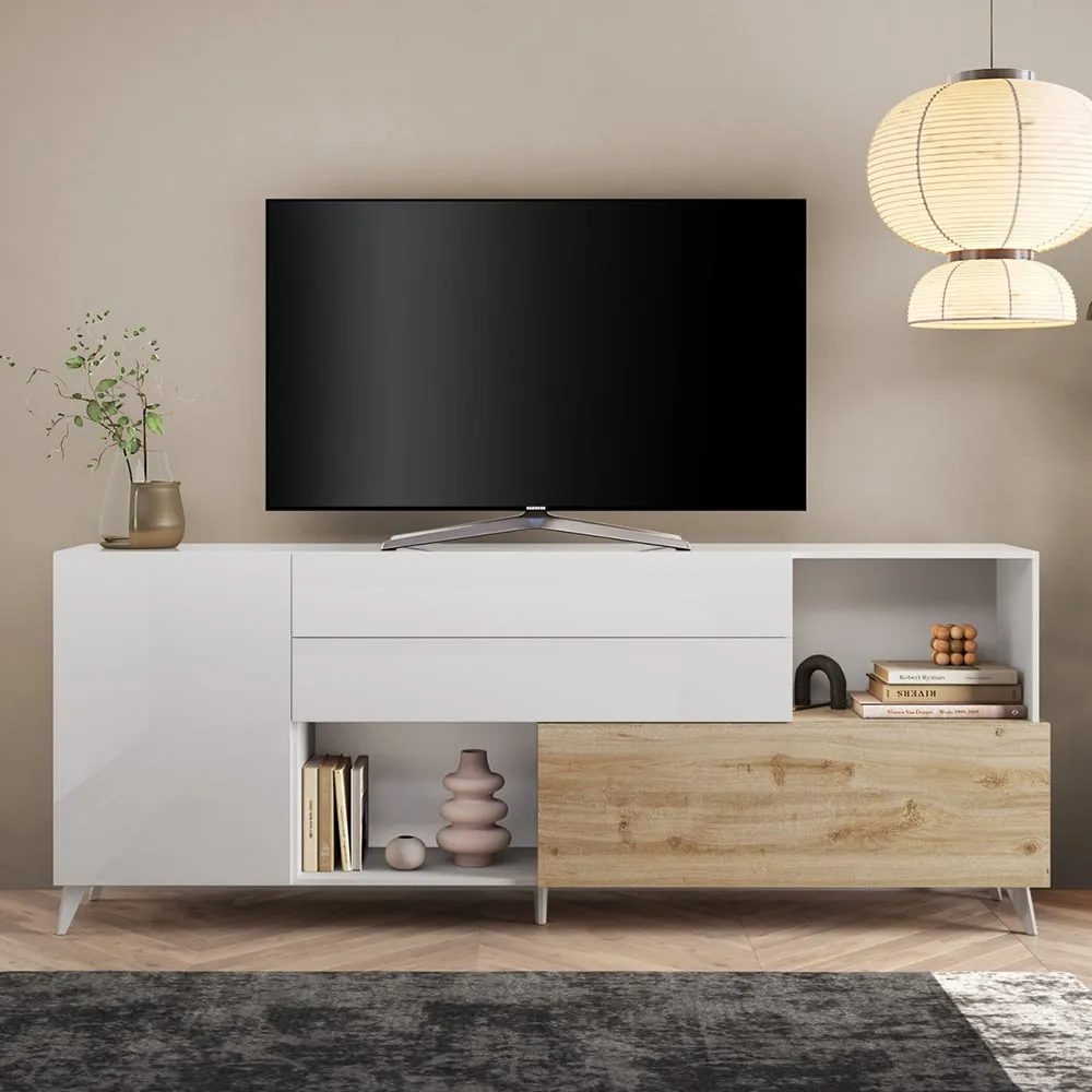 Milan Large TV Sideboard - White, Oak