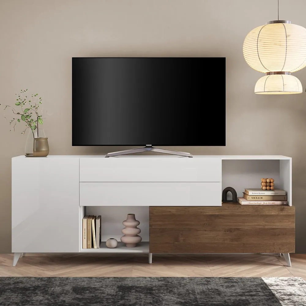 Milan Large TV Sideboard - White, Oak