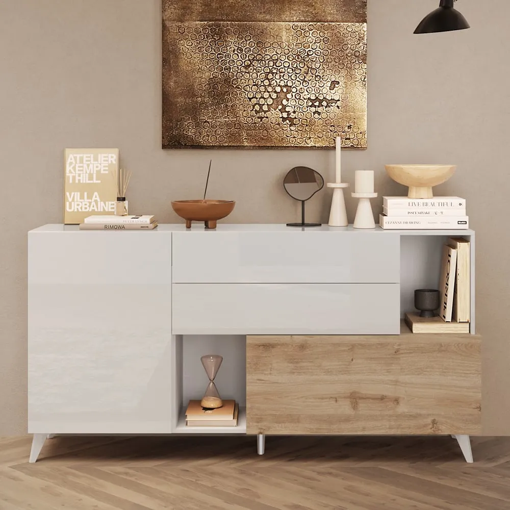 Milan Small TV Sideboard - White, Oak image