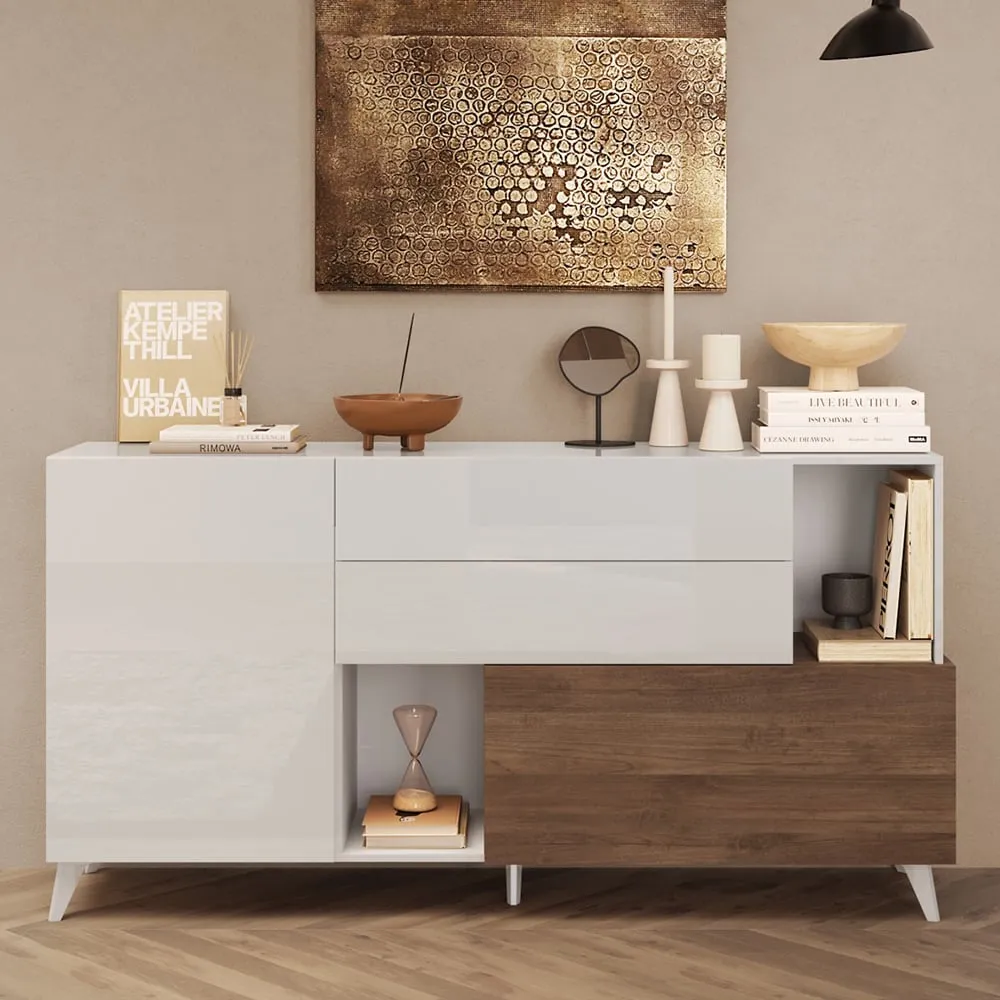 Milan Small TV Sideboard - White, Oak