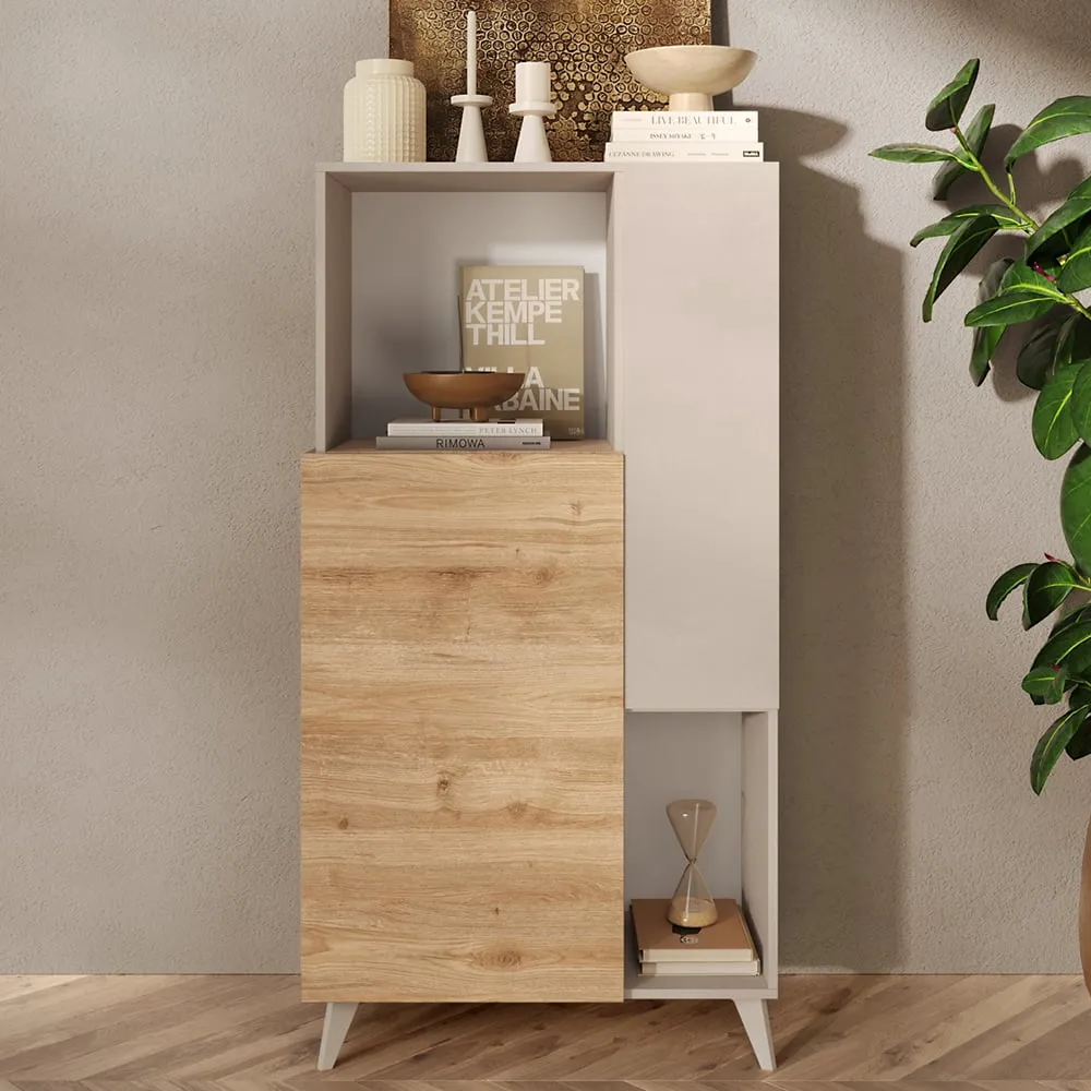 Milan Wooden Highboard - Cashmere, Cadiz Oak