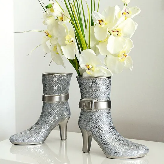 Milano Set of 2 Boot Vases - Silver, Ceramic product