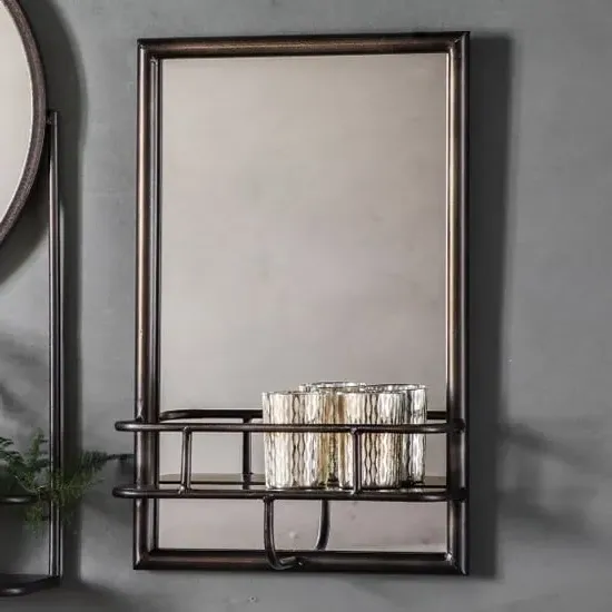 Millan Rectangular Bathroom Mirror with Shelf - Black