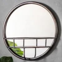 Millan Round Bathroom Mirror with Shelf - Black