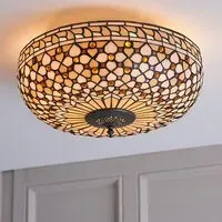 Mille Feux 2 Light Flush Ceiling Light - Bronze, Tiffany Glass