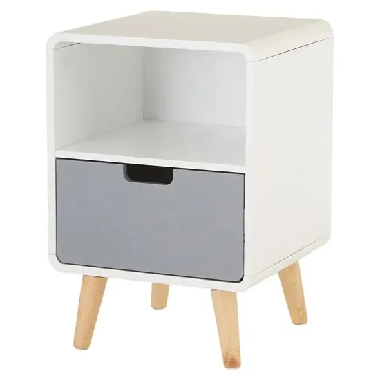 Milova Bedside Cabinet with 1 Drawer - White, Pine Wood