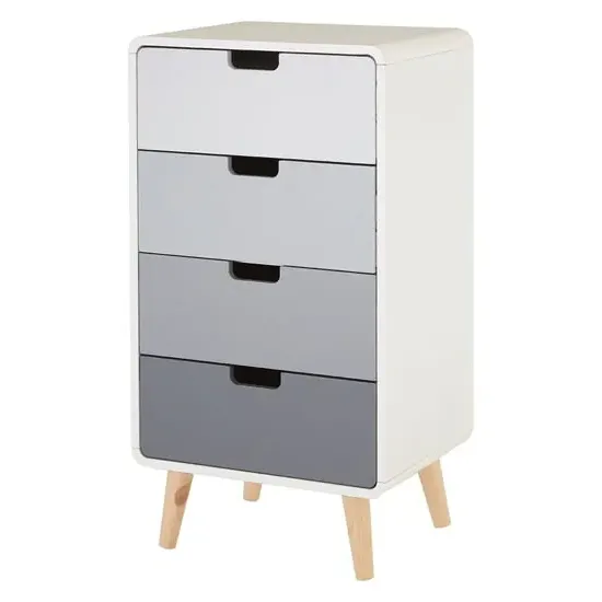 Milova Chest of 4 Drawers - White, Pine Wood