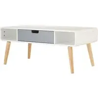Milova Coffee Table with 1 Drawer - White, Pine Wood
