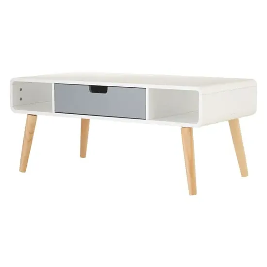 Milova Coffee Table with 1 Drawer - White, Pine Wood