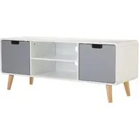 Milova TV Stand with 2 Doors - White, Pine Wood
