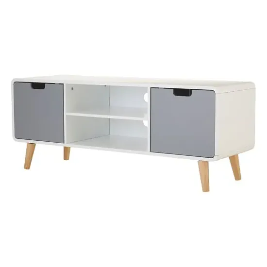Milova TV Stand with 2 Doors - White, Pine Wood