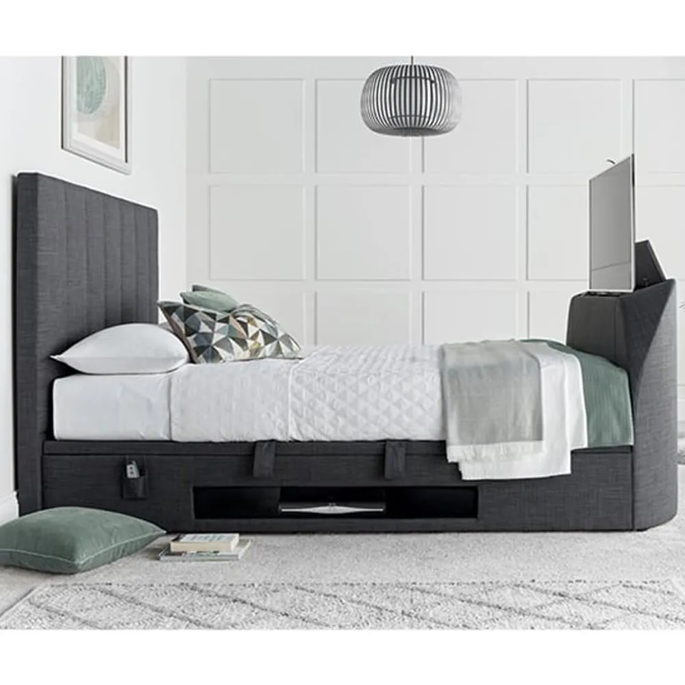 Milton Double Ottoman TV Bed with Storage - Slate, Fabric