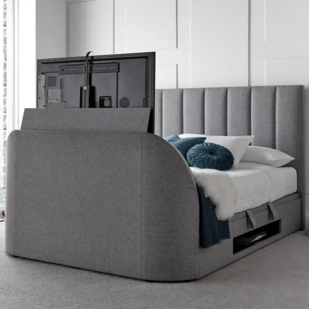 Milton Super King Ottoman TV Bed with Storage - Grey, Fabric